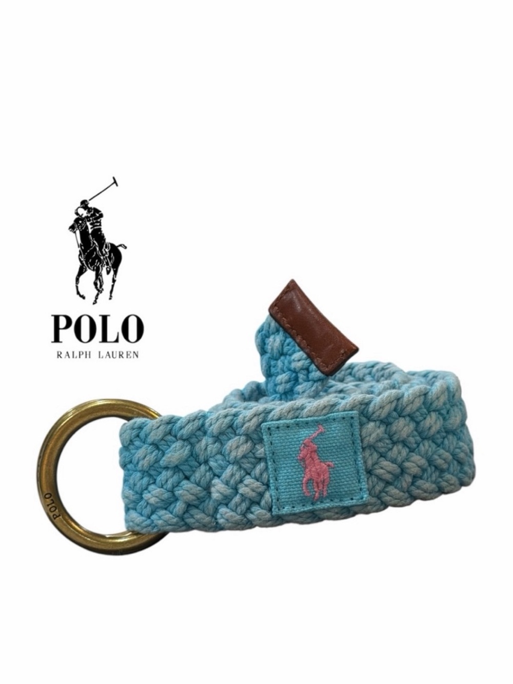 Polo Ralph Lauren Blue Distressed Leather‎ Trim Belt